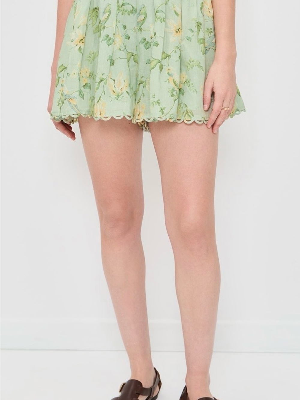 En Saison Rylee Mint Green Floral High-Waist Shorts